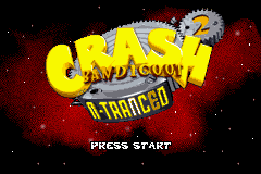 Crash Bandicoot 2 N-tranced title screen for GameBoy Advance